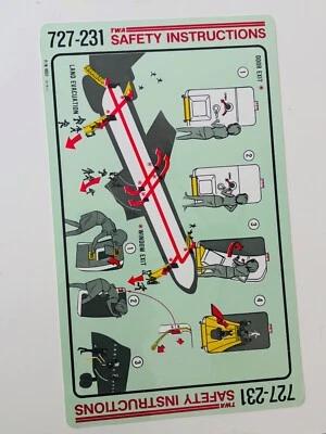 Tarjeta de instrucciones de seguridad 1981 TWA Trans World Airlines Boeing 727-231 Foto 1 de 2