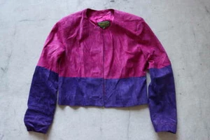 Vintage Danier Two Tone Bolero Suede Leather Jacket Pink Blue M - Picture 1 of 3