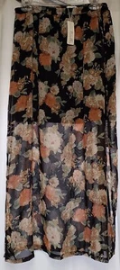 Maxi Skirt Black Floral Sheer Overlay 12 14 Polyester Boutique WOMENS Pull On - Picture 1 of 8