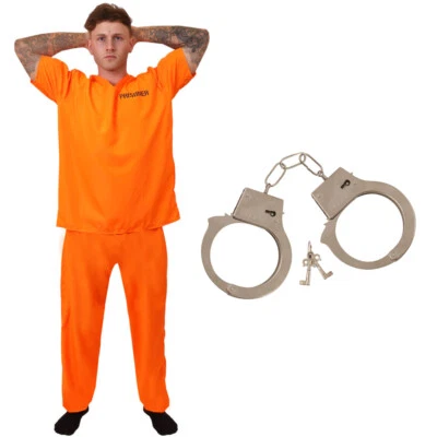 DISFRAZ DE PRISIONERO NARANJA CON ESPOSAS CONVICTO ADULTO HALLOWEEN DISFRAZ PARA HOMBRE Foto 1 de 4