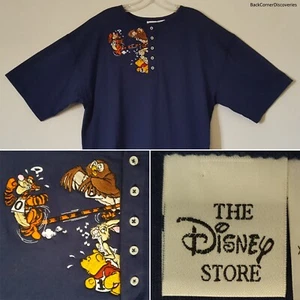 Disney Store Eule Tigger Kaninchen Puuh Laufen Rennen Stickerei blau XL Henley Shirt - Bild 1 von 10