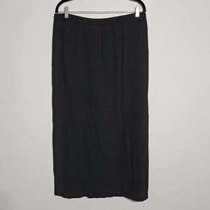 Eileen Fisher Skirt Sz M Black Linen Blend Basket Crepe Faux Wrap Midi USA Made - Picture 1 of 8