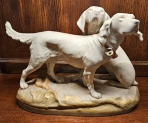 Antique c1920's Large Royal Dux Bisque Porcelain Hunting Retrievers Sculpture - Picture 1 of 20