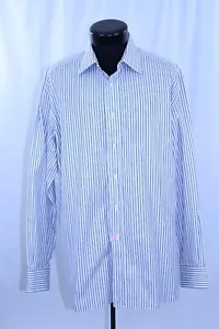 Camicia elegante uomo Brioni abbottonata 17,5/44 Made Italy piatta L 36/37 blu a righe - Foto 1 di 24