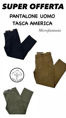 Pantalone Uomo Tinta Unita Tasca America Chino REGULAR Cotone Elastico Basic - Immagine 1 di 4