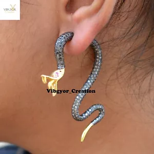 Pendientes de túnel de diamante negro serpiente pavimentada diamante plata 925 joyería de Halloween - Imagen 1 de 4