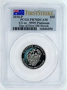 2010 $50 Australia 1/2 oz Platinum PCGS PR 70 DCAM Deep Cameo First Strike Coin - Picture 1 of 4