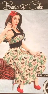 50's Retro Dress Pinup Cactus Sleeveless Swing green lizard s - Picture 1 of 8