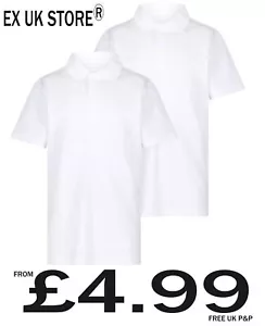 Girls 2 Pack White Polo School T Shirts 3 4 5 6 7 8 9 10 11 12 13 14 15 16 Years - Picture 1 of 3