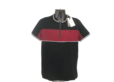 Camisa Polo Artful Rebel Para Hombres L Negra Roja 1/4 Cremallera Cuello Hoja Manga Corta Golf Foto 1 de 4