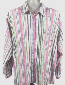 Alfred Dunner Blouse 18W Pink Stripe Embroidered Butterflies Pastel Light Weight - Picture 1 of 8