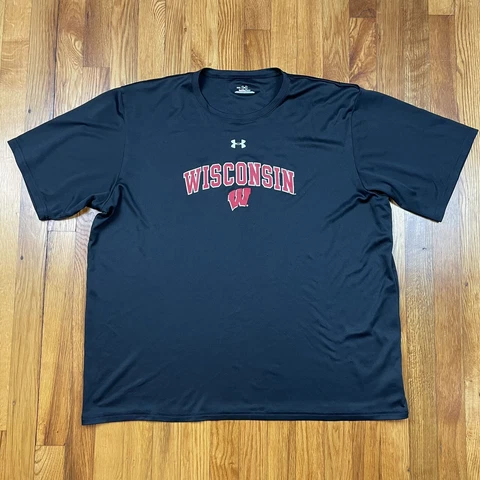 Wisconsin Badgers Shirt Mens 2XL XXL Short Sleeve Athletic Under Armour Black Cover