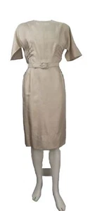 VTG 60s Herman Marcus Sheath Pencil Dress Texture Silk/Blend ? Metal Zip SZ 12 - Picture 1 of 17