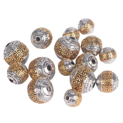 10pcs Round 8-12mm Nepalese Buddhist Tibetan Silver/Gold Color Metal Loose Beads - Image 1 of 4