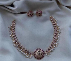 Bollywood Style Choker Necklace Set Handmade Indian White Choker Set Gifts - Picture 1 of 1