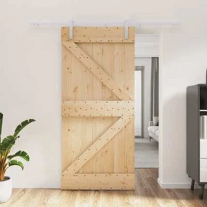 Sliding Door with Hardware Set 95x210 cm Solid Wood Pine vidaXL - Picture 1 of 11