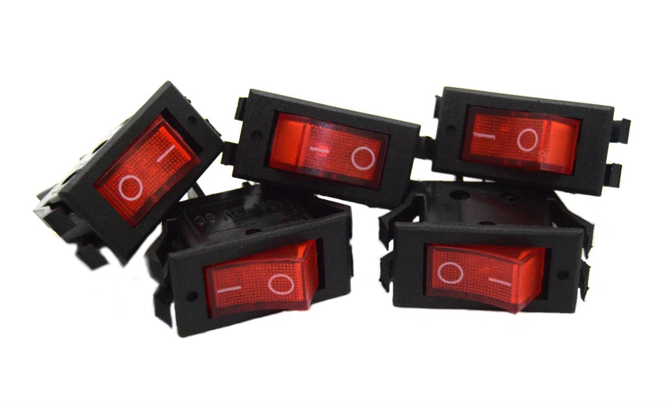 5 pack 12 Volt Lightning RED LED Rocker Mini Switch On Off Car Automotive - Image 1 of 3