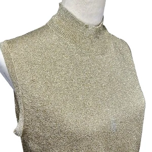 Paul Harris Women Size M Gold Metallic Mock Neck Sleeveless Pullover Tunic - Picture 1 of 9