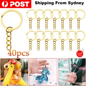 40X Bulk Split Metal Key Rings Keyring Blanks With Link Chains For DIY Craft AU - Picture 1 of 6