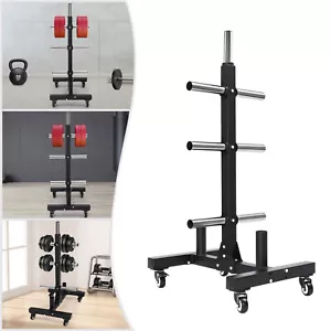 Bumper Weight Plate Tree Rack Olympic Barbell Bar Stand Holder Organizer Storage - Picture 1 of 21