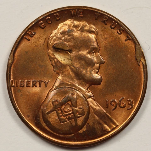 1963 1c Lincoln Cent Freemason Compass Counterstamp Cover