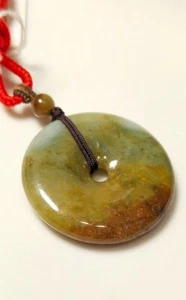 Natural Grade A yellow red Burma jadeite jade donut Pendant safety and blessed - Picture 1 of 6