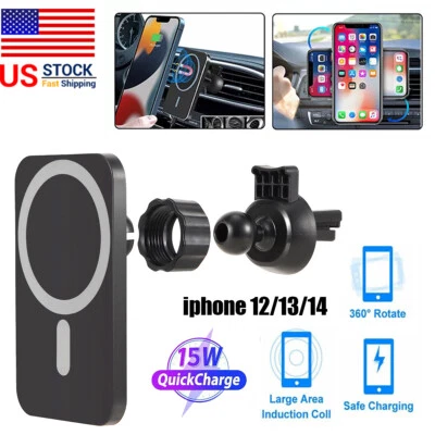 15 Вт магнитное автомобильное беспроводное зарядное устройство стойка держатель для iPhone 14/13/12 ProMax  - Изображение 1 из 4
