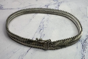 Antique Italian 925 Sterling Silver Two Tone Foxtail Braided Slide Lock Bracelet - Picture 1 of 13
