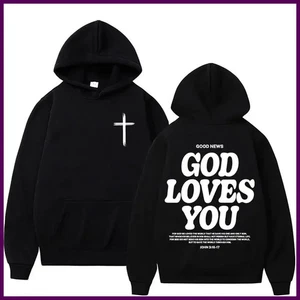 Harajuku Aesthetic Christian Jesus Church Hoodie Bible Verse God Loves You - Picture 1 of 49