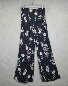 Three Dots Pants Womens S Black Wide Leg Pull On High Rise Floral Gauzy Smocked - Picture 1 of 14