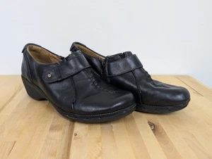 Clarks Unstructured Black Leather Clogs Womens Size 9M Tiny Flaw - Picture 1 of 8