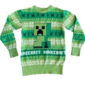 Minecraft Sweater 8-10 Medium Boys Winter Gaming Green Lightweight - Picture 1 of 3