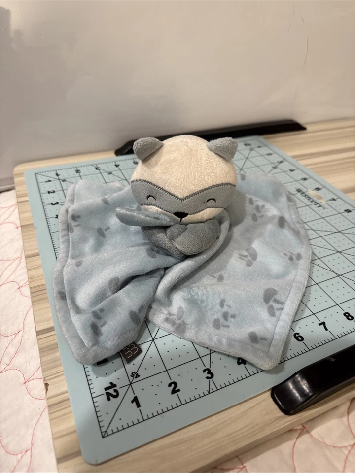 Manta de seguridad Gerber Modern Moments Baby Lovey diseño mapache felpa 14" azul Foto 1 de 4