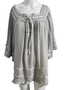 Boho Lace Trim Gray Blouse Size 2X Romantic Victorian Inspired Whimsigoth Fairy - Picture 1 of 9