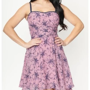 Unique Vintage Plus Size 2X 18 Purple Navy Floral PrintFit & Flare Dress Retro - Picture 1 of 7