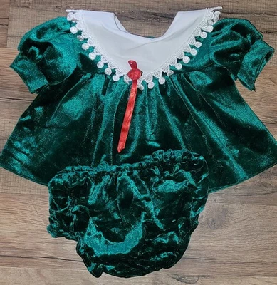 Vestido de Navidad JoLene de Colección 50% de Descuento Terciopelo Verde Talla 0/6 Meses Foto 1 de 4