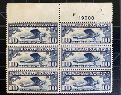 US Stamps-SC# C10 - Plate Block - MOGH - Toned - SCV = $90.00 - Image 1 of 2