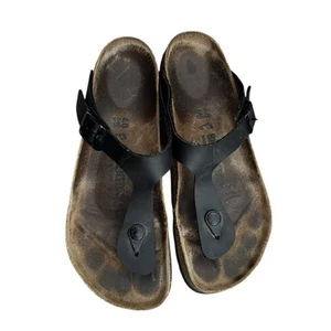 Birkenstock Gizeh Size 40 / US 9 Women Black Leather Sandals - Picture 1 of 3