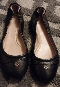 Tory Burch Reva Ballet Flats Snake Print Leather Slip-On Shoes Women's Size 7.5M - Picture 1 of 7