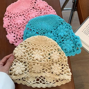 Hollow Knitted Beanie Cap Girls Hat Headwear Hand-crocheted Ethnic Cap Casual - Picture 1 of 19