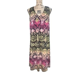 Anne Klein Maxi Dress Size 12 Sleeveless V Neck Abstract Print Pink Black - Picture 1 of 6