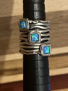Israel Didae Shablool Sterling Silver Fire Opal Wavy Split Band Ring Sz 6~Signed - Picture 1 of 10