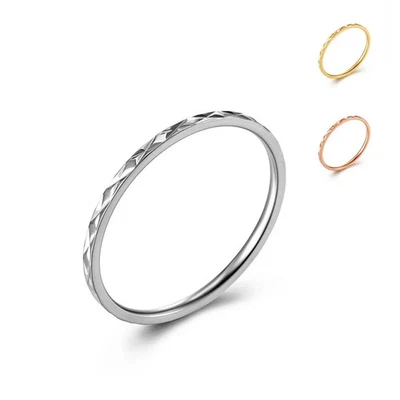 Thin Stackable Ring Stainless Steel Faceted 1mm Knuckle Midi Band Women Jewelry - Image 1 of 4