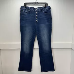Kancan Jeans Womens 32 Bootcut High Rise Button Fly Blue Stretch Denim Dark Wash - Picture 1 of 15