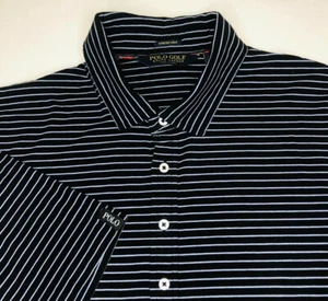 Polo Golf Ralph Lauren Black Blue Short Sleeve Stretch Lisle Shirt Mens Striped - Picture 1 of 8