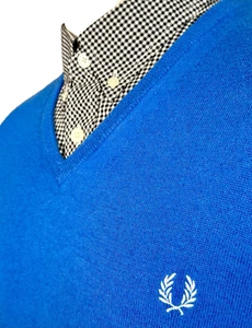 Fred Perry V Neck Jumper (Sapphire Blue - Size XXL/2XL - 48" Chest) Mod Scooter - Picture 1 of 10
