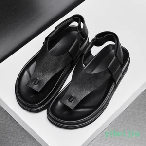 Men's Leather Platform Flat Thongs Casual Shoes Flip Flops Sport Sandals Summer - Picture 1 of 9