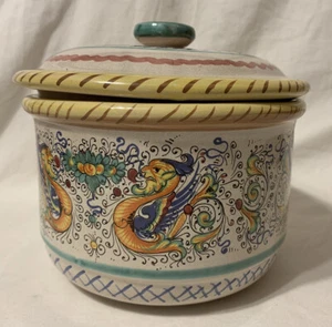 Lovely Deruta Italy Pottery Dip a Mano “Raffaellesco” Small Storage Jar w Lid - Picture 1 of 10