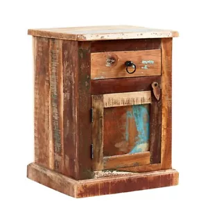 Modern Solid Reclaimed Boat Wood Cupboard and Drawer Bedside Table for Bedroom - Picture 1 of 3