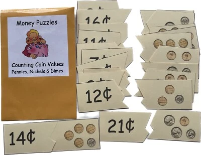 Centro de matemáticas educativo juego dinero rompecabezas contar monedas centavos níquel y monedas de diez centavos Foto 1 de 2